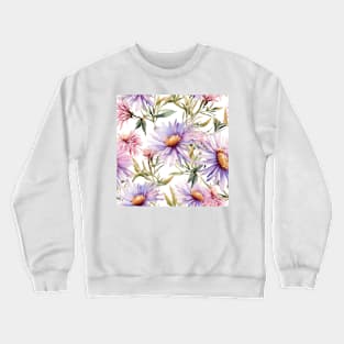 Watercolor Wildflower New England Aster Pattern 1 Crewneck Sweatshirt